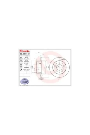 DISCO DE FRENO 2 UNID. X CAJA 08.8094.60 BREMBO - CITROËN RELAY Caja/Chasis - Eje trasero Nueva Colección