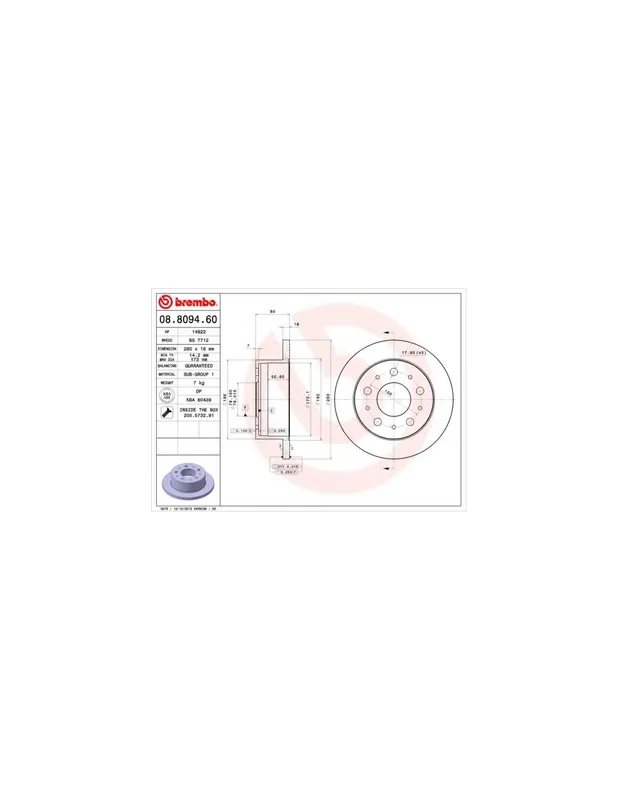 DISCO DE FRENO 2 UNID. X CAJA 08.8094.60 BREMBO - FIAT DUCATO Autobús (250, 290) - Eje trasero Máxima Calidad