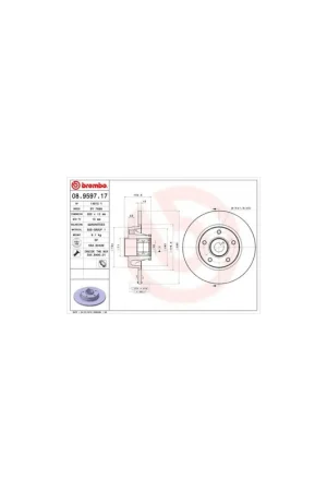 DISCO DE FRENO 1 UNID. X CAJA 08.9597.17 BREMBO - OPEL VIVARO Furgón (F7) - Eje trasero Precio Rebajado