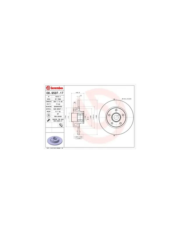 DISCO DE FRENO 1 UNID. X CAJA 08.9597.17 BREMBO - OPEL VIVARO Combi (J7) - Eje trasero Promoción Exclusiva