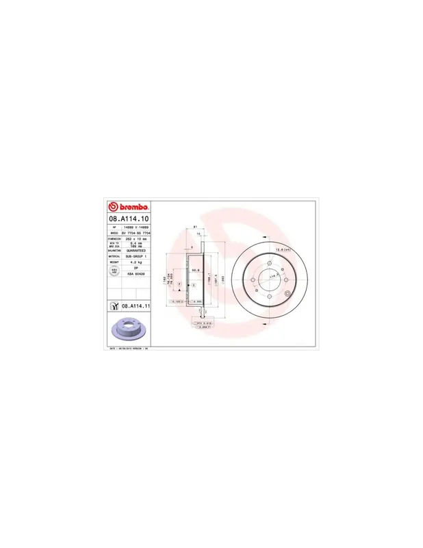 Mejor Precio DISCO DE FRENO 2 UNID. X CAJA 08.A114.10 BREMBO - HYUNDAI SONATA Mk III (EF) - Eje trasero