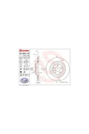 DISCO DE FRENO 1 UNID. X CAJA 09.8842.20 BREMBO - AUDI A6 Avant (4F5, C6) - Eje trasero Artesanal