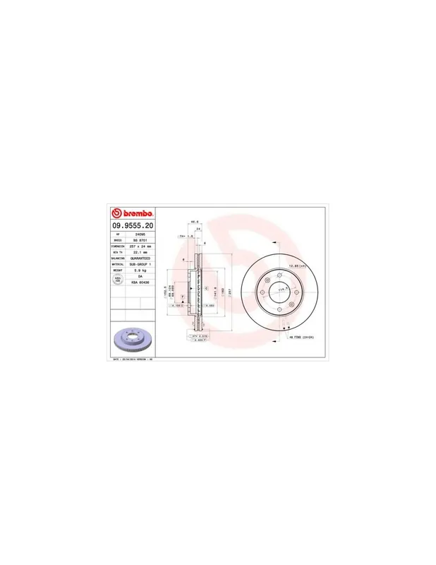 DISCO DE FRENO 2 UNID. X CAJA 09.9555.20 BREMBO - HYUNDAI LAVITA (FC) - Eje delantero Moderno