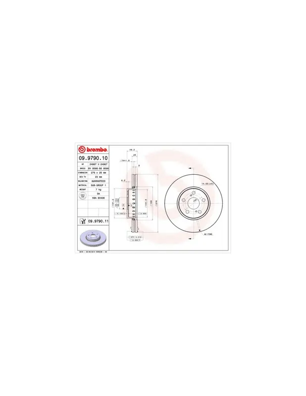Pago Seguro DISCO DE FRENO 2 UNID. X CAJA 09.9790.10 BREMBO - TOYOTA AVENSIS Liftback (_T22_) - Eje delantero