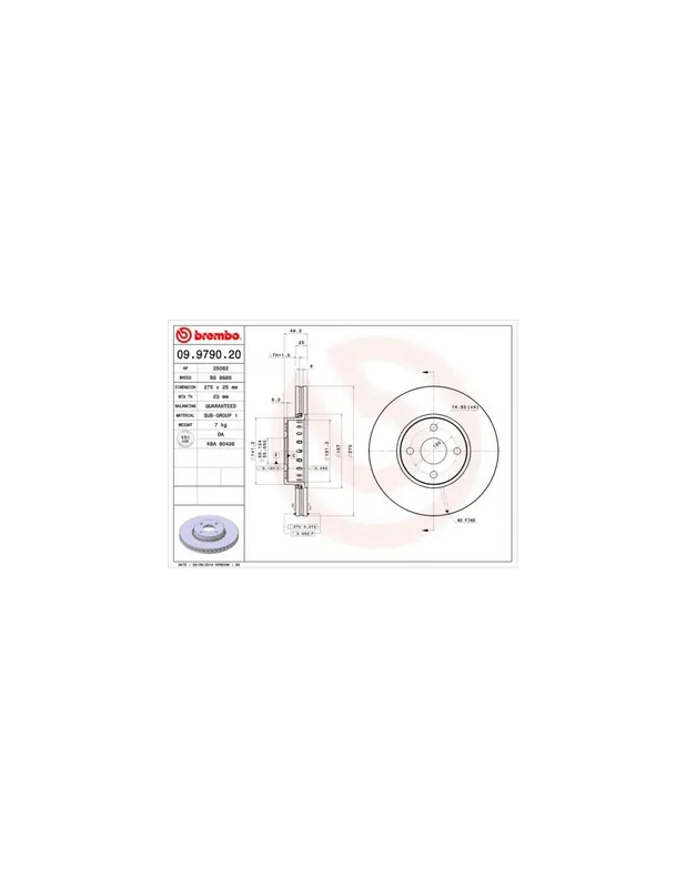 DISCO DE FRENO 2 UNID. X CAJA 09.9790.20 BREMBO - TOYOTA AXIO/ALTIS Sedán (_E12J_, _E12T_) - Eje delantero Nuevo Modelo