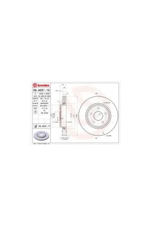 DISCO DE FRENO 1 UNID. X CAJA 09.A031.10 BREMBO - JEEP COMMANDER (XK) - Eje delantero Lujoso