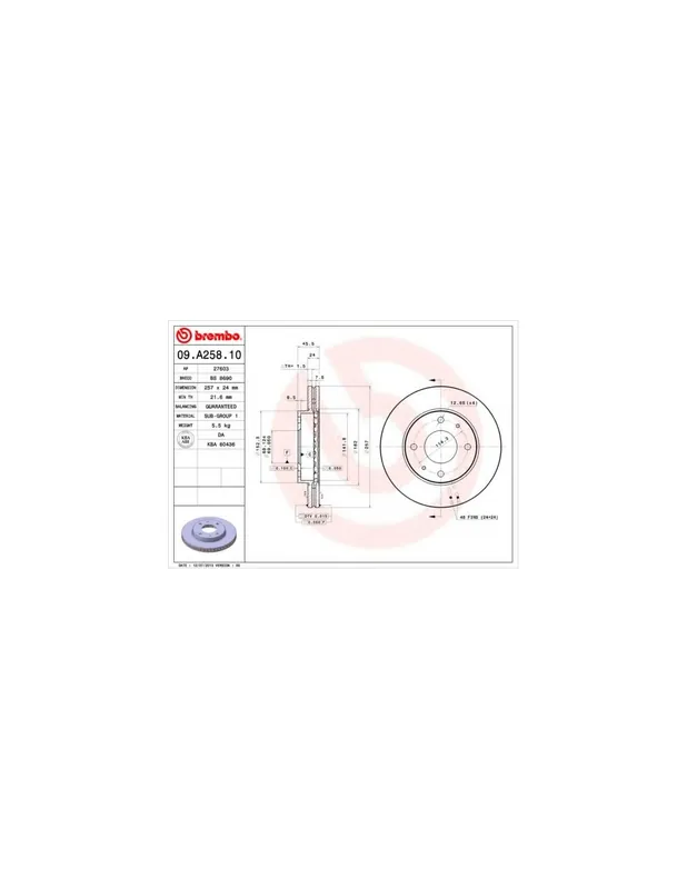 Oferta Flash DISCO DE FRENO 2 UNID. X CAJA 09.A258.10 BREMBO - HYUNDAI AVANTE II (J-2) - Eje delantero