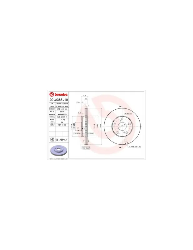 Precio Económico DISCO DE FRENO 2 UNID. X CAJA 09.A386.10 BREMBO - TOYOTA SCEPTER (_CV1_, _XV1_, _V1_) - Eje delantero