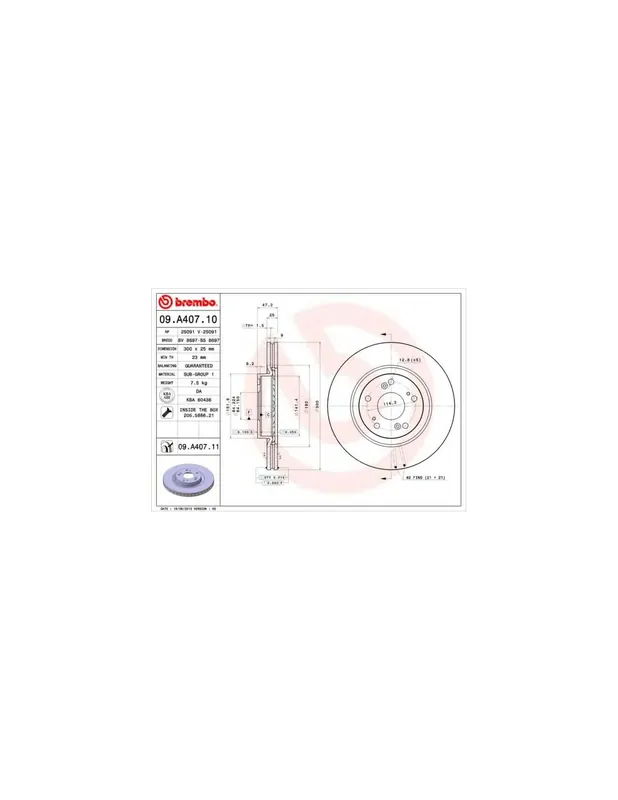 DISCO DE FRENO 2 UNID. X CAJA 09.A407.10 BREMBO - HONDA CR-V Mk II (RD_) - Eje delantero Disponible Ahora