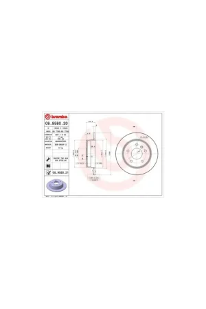 Lujoso DISCO DE FRENO 2 UNID. X CAJA 08.9580.20 BREMBO - MERCEDES-BENZ CLASE A (W168) - Eje trasero