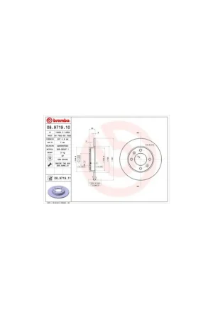 DISCO DE FRENO 2 UNID. X CAJA 08.9719.11 BREMBO - PEUGEOT GRAND RAID Limusina (5F) - Eje trasero Garantía Incluida