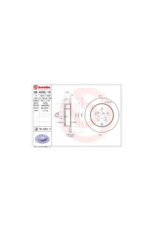 DISCO DE FRENO 2 UNID. X CAJA 08.A335.10 BREMBO - TOYOTA AVENSIS (T25_) - Eje trasero Ordenar Ahora Mismo