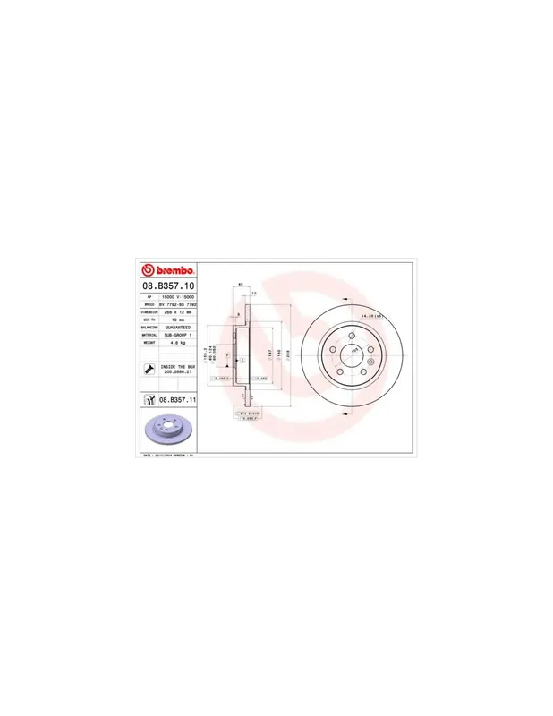 A Buen Precio DISCO DE FRENO 2 UNID. X CAJA 08.B357.10 BREMBO - OPEL ASTRA J Sedán - Eje trasero