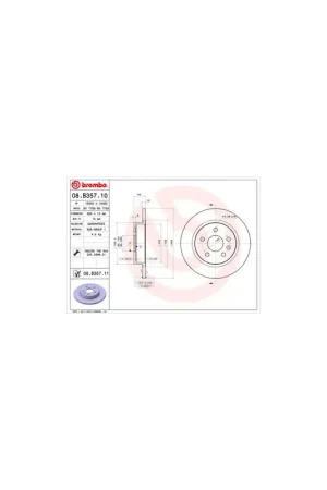DISCO DE FRENO 2 UNID. X CAJA 08.B357.10 BREMBO - CHEVROLET CRUZE (J300) - Eje trasero Máxima Calidad