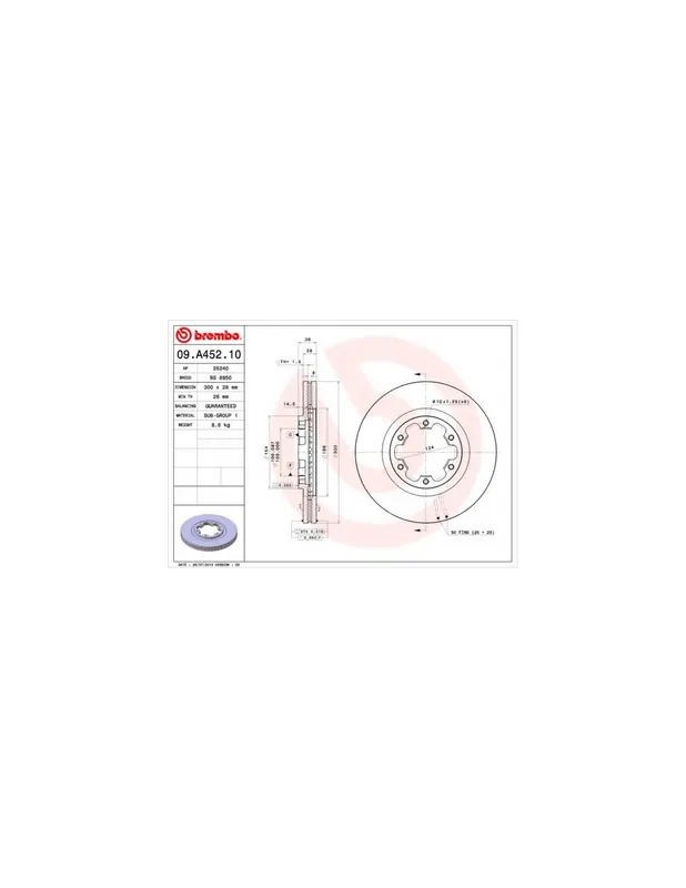 Ordena Ya DISCO DE FRENO 1 UNID. X CAJA 09.A452.10 BREMBO - NISSAN TERRANO (R50) - Eje delantero