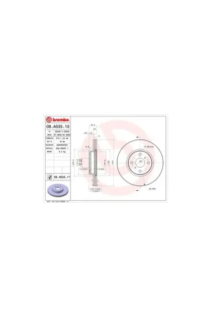 Certificado DISCO DE FRENO 2 UNID. X CAJA 09.A535.10 BREMBO - TOYOTA VITZ (SCP9_, NSP9_, KSP9_, NCP9_, ZSP9_) - Eje delantero
