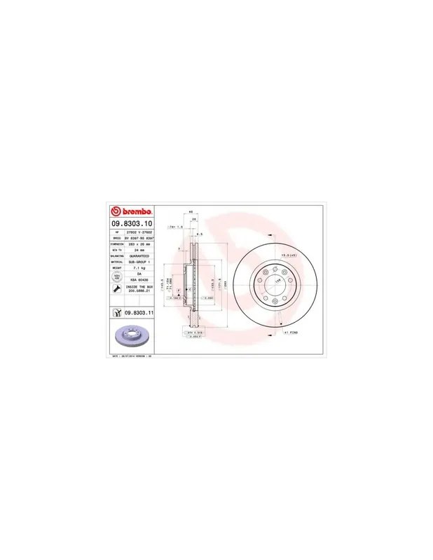 Novedad DISCO DE FRENO 2 UNID. X CAJA 09.8303.11 BREMBO - PEUGEOT 407 Coupé (6C_) - Eje delantero