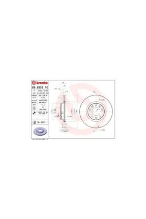 DISCO DE FRENO 2 UNID. X CAJA 09.8303.11 BREMBO - PEUGEOT 508 SW - Eje delantero Premium