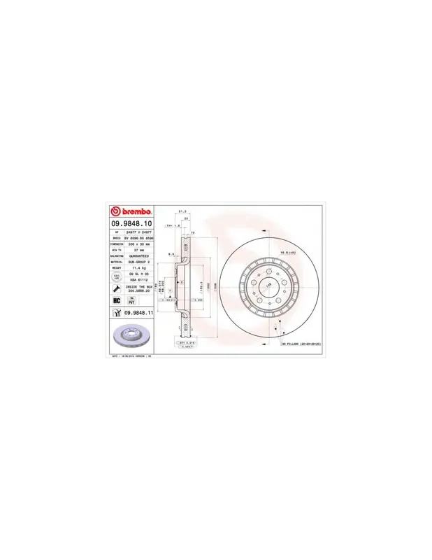 DISCO DE FRENO 1 UNID. X CAJA 09.9848.11 BREMBO - VOLVO XC90 I Ranchera familiar - Eje delantero Devolución Gratuita