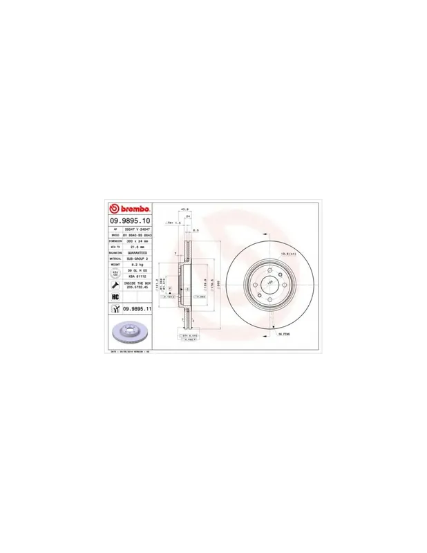 DISCO DE FRENO 2 UNID. X CAJA 09.9895.11 BREMBO - RENAULT SCÉNIC II (JM0/1_) - Eje delantero Ordena Ya