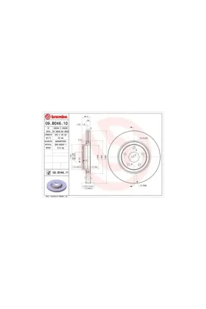 DISCO DE FRENO 1 UNID. X CAJA 09.B046.11 BREMBO - TOYOTA AVENSIS Ranchera familiar (ZRT27, ADT27) - Eje delantero Moderno