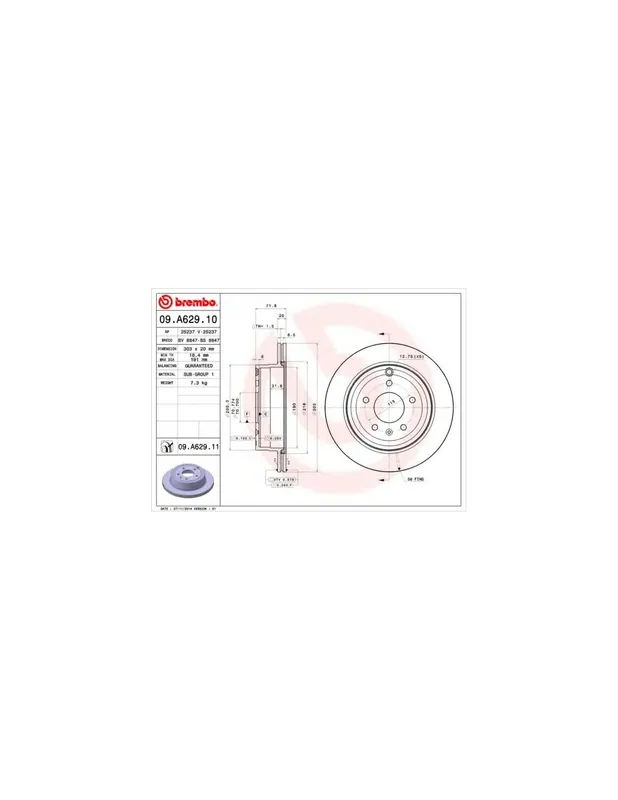 Venta Final DISCO DE FRENO 2 UNID. X CAJA 09.A629.10 BREMBO - CHEVROLET CAPTIVA (C100, C140) - Eje trasero
