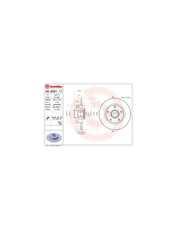 Mejor Precio DISCO DE FRENO 1 UNID. X CAJA 08B39117 BREMBO - RENAULT MEGANE CC (EZ0/1_) - Eje trasero
