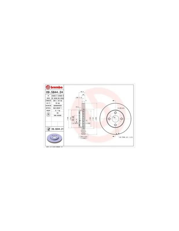 Stock Limitado DISCO DE FRENO 2 UNID. X CAJA 09584424 BREMBO - TOYOTA RUNX (ZZE12_, NDE12_, ZDE12_) - Eje delantero