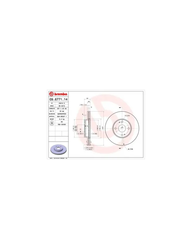 DISCO DE FRENO 2 UNID. X CAJA 09677114 BREMBO - MAZDA ASTINA IV (BG) - Eje delantero Original
