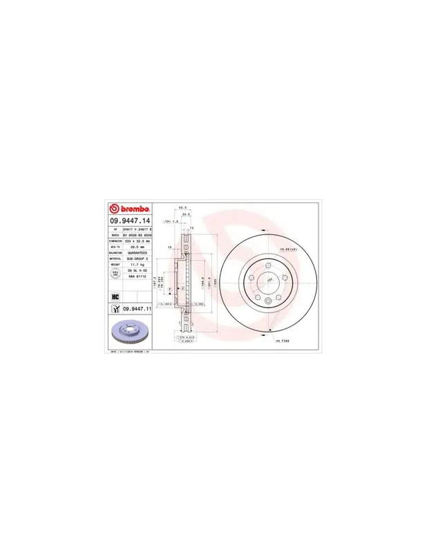 DISCO DE FRENO 1 UNID. X CAJA 09944714 BREMBO - VW TRANSPORTER Mk V Caja/Chasis (7JD, 7JE, 7JL, 7JY, 7JZ, 7FD, - Eje delantero Profesional