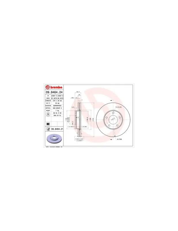 DISCO DE FRENO 2 UNID. X CAJA 09946424 BREMBO - MAZDA AXELA Sedán (BK) - Eje delantero Moderno