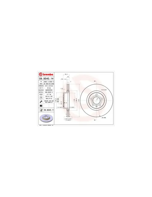 Precio Bajo DISCO DE FRENO 1 UNID. X CAJA 09954014 BREMBO - AUDI A6 Avant (4F5, C6) - Eje delantero