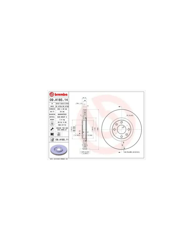 DISCO DE FRENO 2 UNID. X CAJA 09A18514 BREMBO - CITROËN C4 II (B7) - Eje delantero Precio Económico