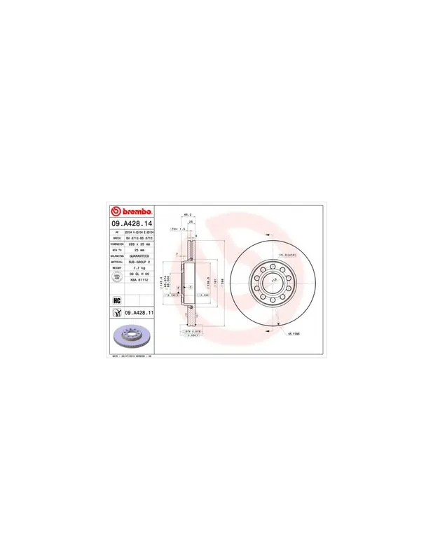 DISCO DE FRENO 2 UNID. X CAJA 09A42814 BREMBO - SKODA SUPERB Sedán (3U4) - Eje delantero Novedad