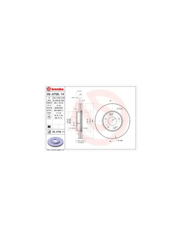 DISCO DE FRENO 2 UNID. X CAJA 09A70614 BREMBO - KIA RONDO III (UN) - Eje delantero Moderno