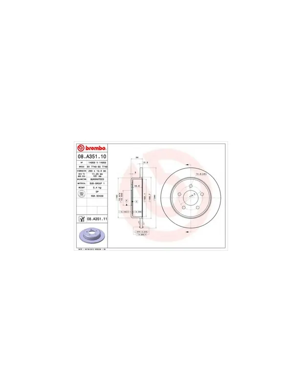 Precio Rebajado DISCO DE FRENO 2 UNID. X CAJA 08A35111 BREMBO - CHRYSLER GRAND VOYAGER IV (RG, RS) - Eje trasero