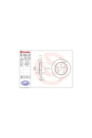 Auténtico DISCO DE FRENO 2 UNID. X CAJA 08A53420 BREMBO - TOYOTA ALTIS Sedán (E15_) - Eje trasero
