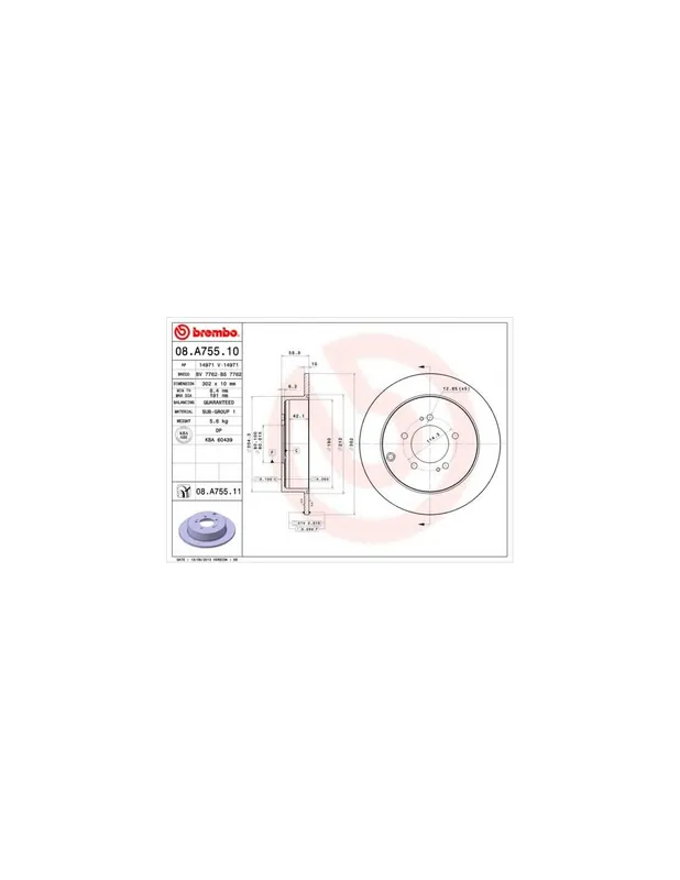 DISCO DE FRENO 2 UNID. X CAJA 08A75511 BREMBO - MITSUBISHI OUTLANDER II (CW_W, ZG, ZH) - Eje trasero Súper Precio