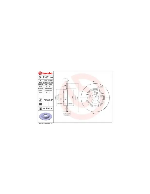 DISCO DE FRENO 2 UNID. X CAJA 08B34740 BREMBO - MERCEDES-BENZ CLASE B (W246, W242) - Eje trasero Gran Oferta