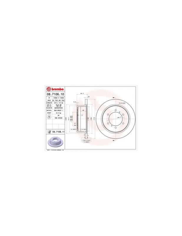 No Te Lo Pierdas DISCO DE FRENO 1 UNID. X CAJA 08710611 BREMBO - MITSUBISHI G-WAGON (K90) - Eje trasero