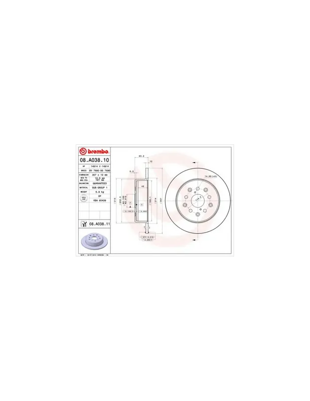 Original DISCO DE FRENO 2 UNID. X CAJA 08A03811 BREMBO - LEXUS IS I Sedán (JCE1_, GXE1_) - Eje trasero