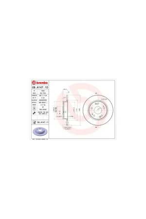 DISCO DE FRENO 2 UNID. X CAJA 08A14711 BREMBO - HONDA CIVIC IX Sedán (FB, FG) - Eje trasero Rebajas
