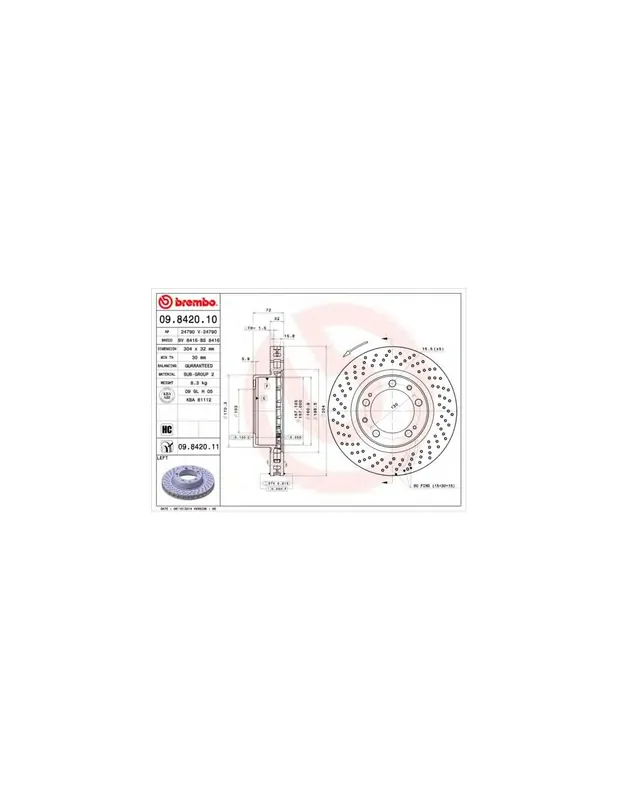 DISCO DE FRENO 1 UNID. X CAJA 09842011 BREMBO - PORSCHE 911 Descapotable (993) - Eje delantero - Eje trasero Oferta Limitada