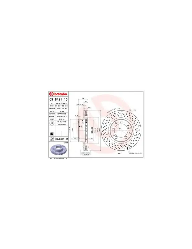 Oferta Limitada DISCO DE FRENO 1 UNID. X CAJA 09842111 BREMBO - PORSCHE 911 (993) - Eje delantero - Eje trasero