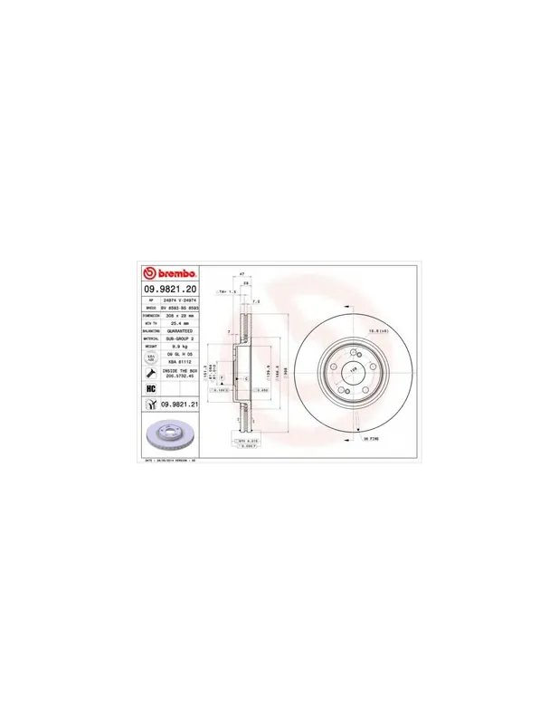 DISCO DE FRENO 1 UNID. X CAJA 09982121 BREMBO - RENAULT ESPACE Mk IV (JK0/1_) - Eje delantero Precio De Fábrica