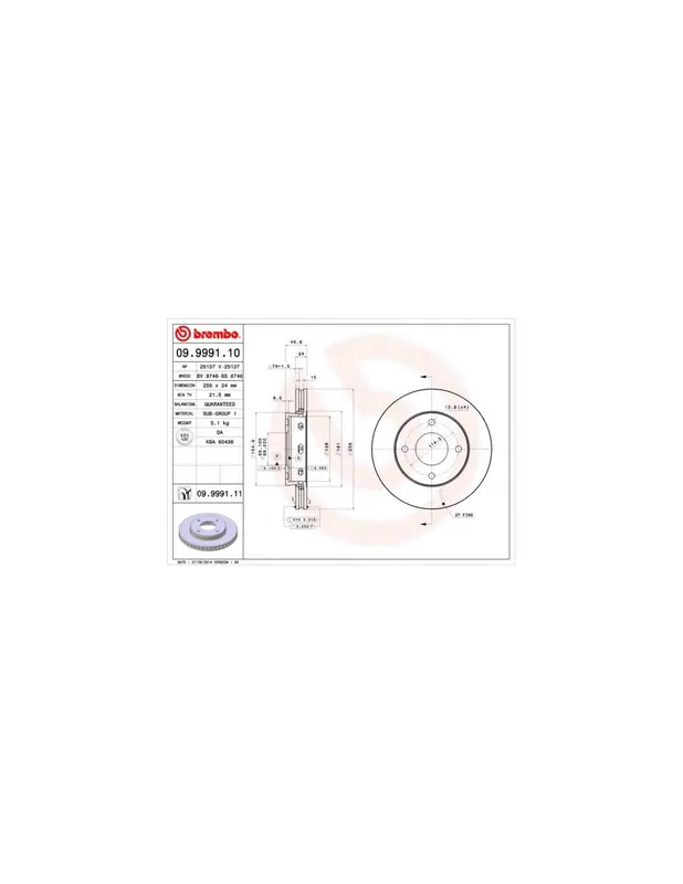 DISCO DE FRENO 2 UNID. X CAJA 09999111 BREMBO - MITSUBISHI MIRAGE VI (Z3_A, Z2_A) - Eje delantero Oferta De Temporada