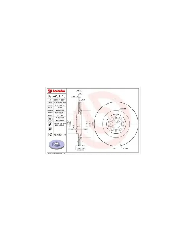 DISCO DE FRENO 1 UNID. X CAJA 09A20111 BREMBO - VW GOLF VI Descapotable (517) - Eje delantero Tendencia