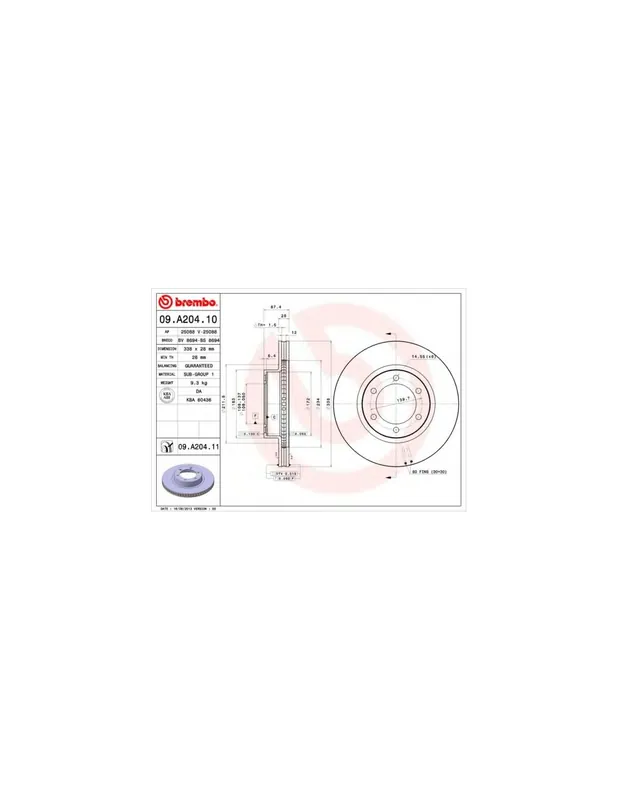 Promoción Exclusiva DISCO DE FRENO 1 UNID. X CAJA 09A20411 BREMBO - TOYOTA LAND CRUISER PRADO (LJ12_, KDJ12_, KZJ12_, GRJ12_, TRJ12_) - Eje delante