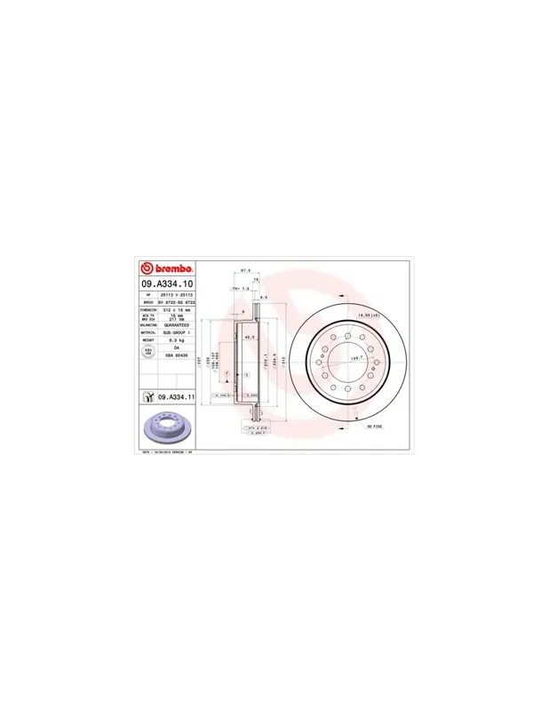 Envío Internacional DISCO DE FRENO 2 UNID. X CAJA 09A33411 BREMBO - TOYOTA LAND CRUISER PRADO (_J9_) - Eje trasero