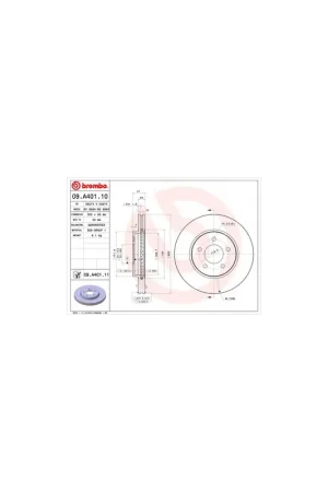 Certificado DISCO DE FRENO 2 UNID. X CAJA 09A40110 BREMBO - MAZDA TRIBUTE Todo terreno, cerrada (EP) - Eje delantero